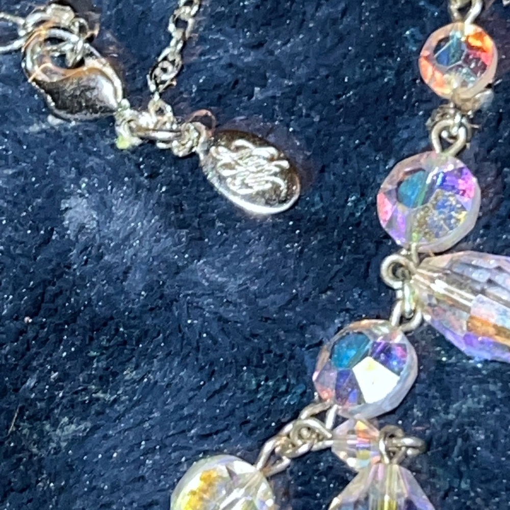 Vintage Kirks Folly Graduated Silver and AB Cut Crystal Drop Dangle Necklace - Picture 3 of 4